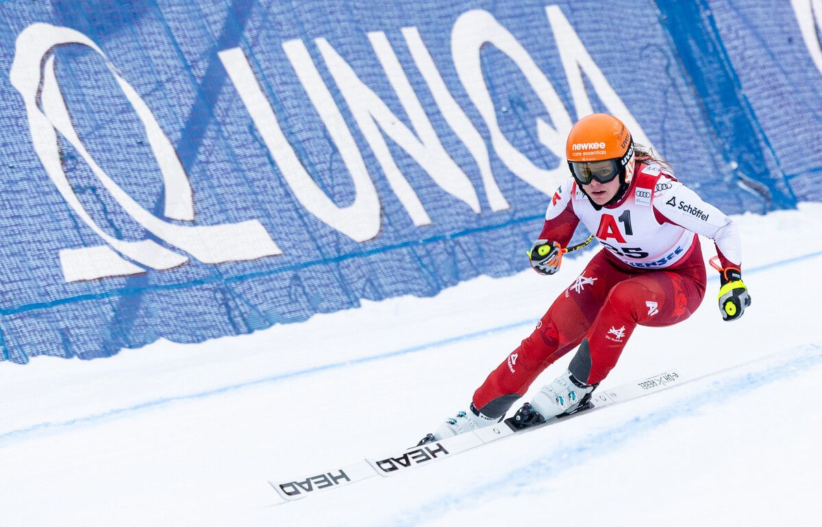 Leonie Zegg gewann am 18. Dezember die Europacup-Abfahrt in St. Moritz. Nun feiert die 21-jährige Lecherin in Zauchensee ihr Debüt im Weltcup. ⇒GEPA