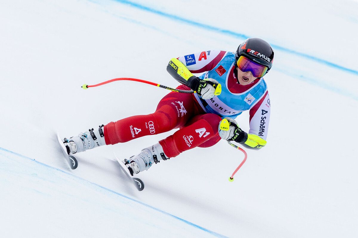 Nina Ortlieb hat im ersten Training der Weltcup-Abfahrt in Crans-Montana das Tempo vorgegeben. ⇒GEPA