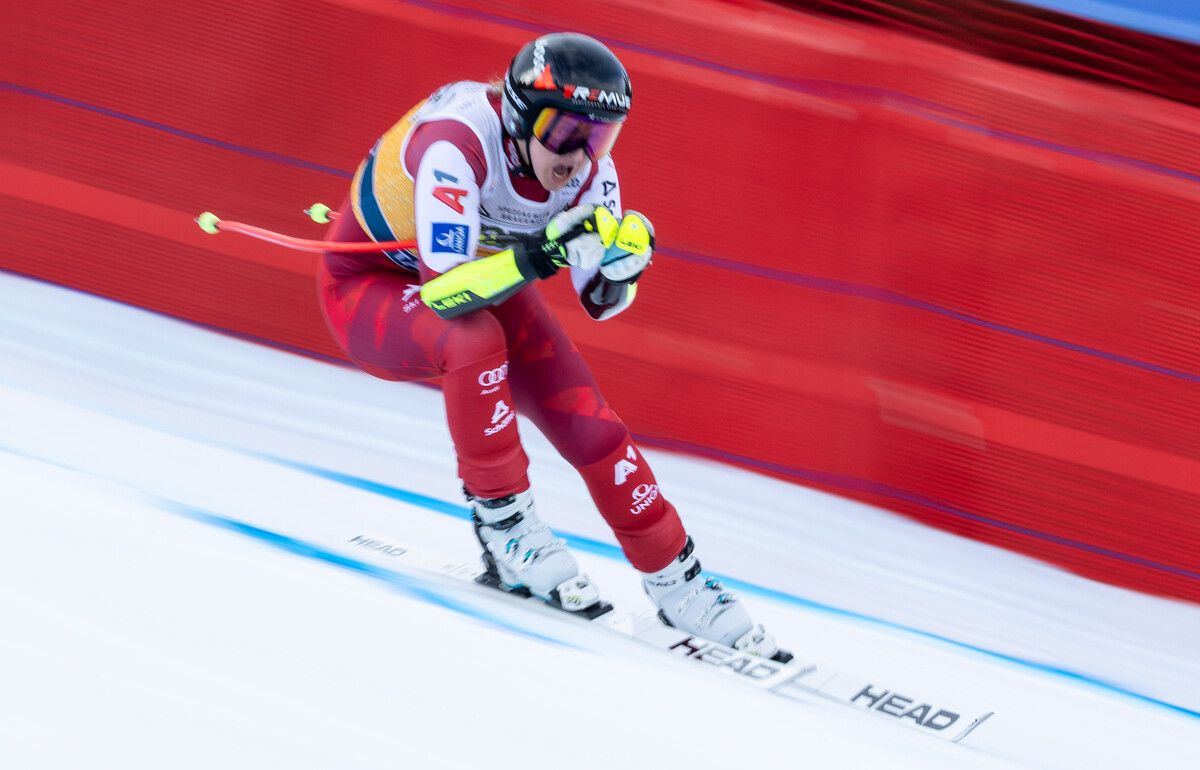 Nina Ortlieb markierte im ersten Training für die Abfahrt am Samstag (10.45 Uhr) in Tarvis die Bestmarke. ⇒GEPA