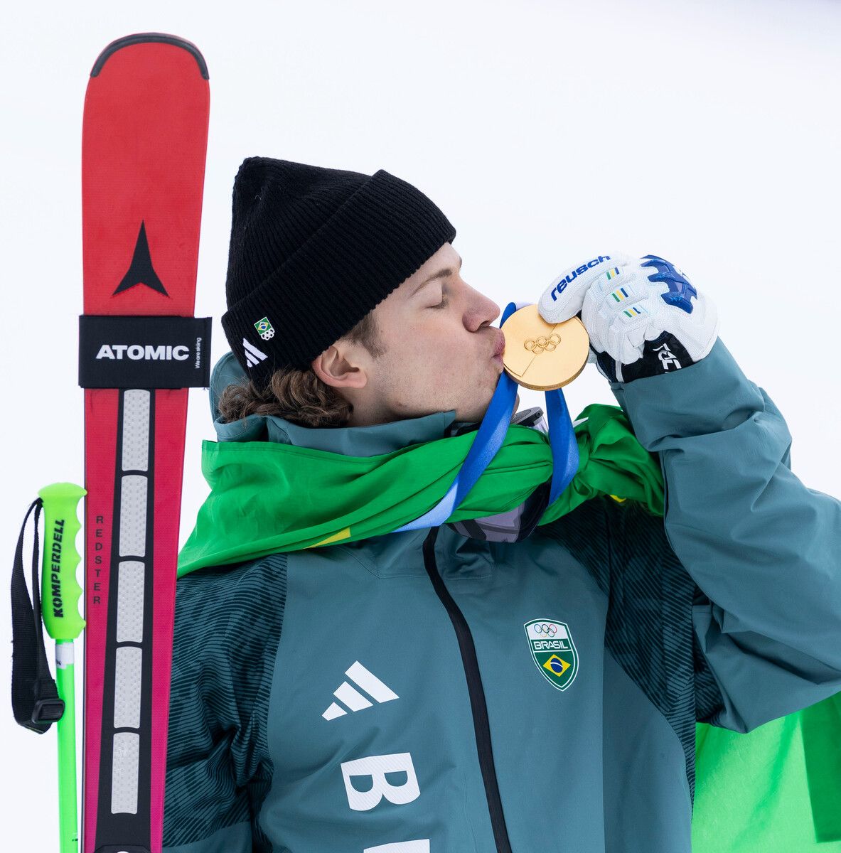 Erfüllte sich den Goldtraum und feiert ganz brasilianisch: Lucas Pinheiro Braathen.⇒gepa