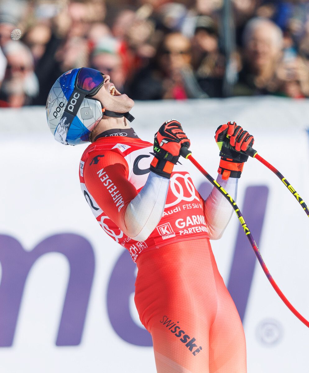 Marco Odermatt jubelte frenetisch über seinen Sieg in der Abfahrt.⇒gepa