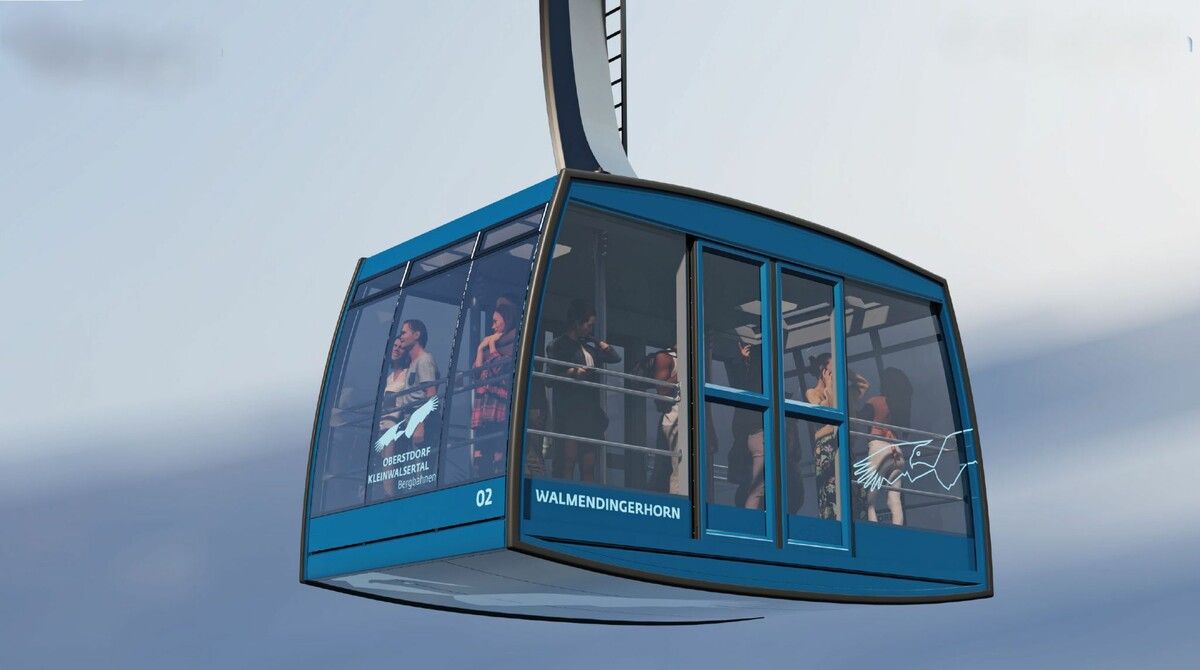 Visualisierung der neuen Pendelbahn auf das Walmendingerhorn.⇒ Kleinwalsertaler Bergbahn AG (2)