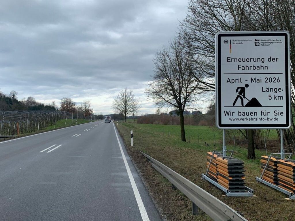 Ab Montag ist die Bodensee-Verbindung B31 vier Wochen gesperrt. ⇒RB Tübingen