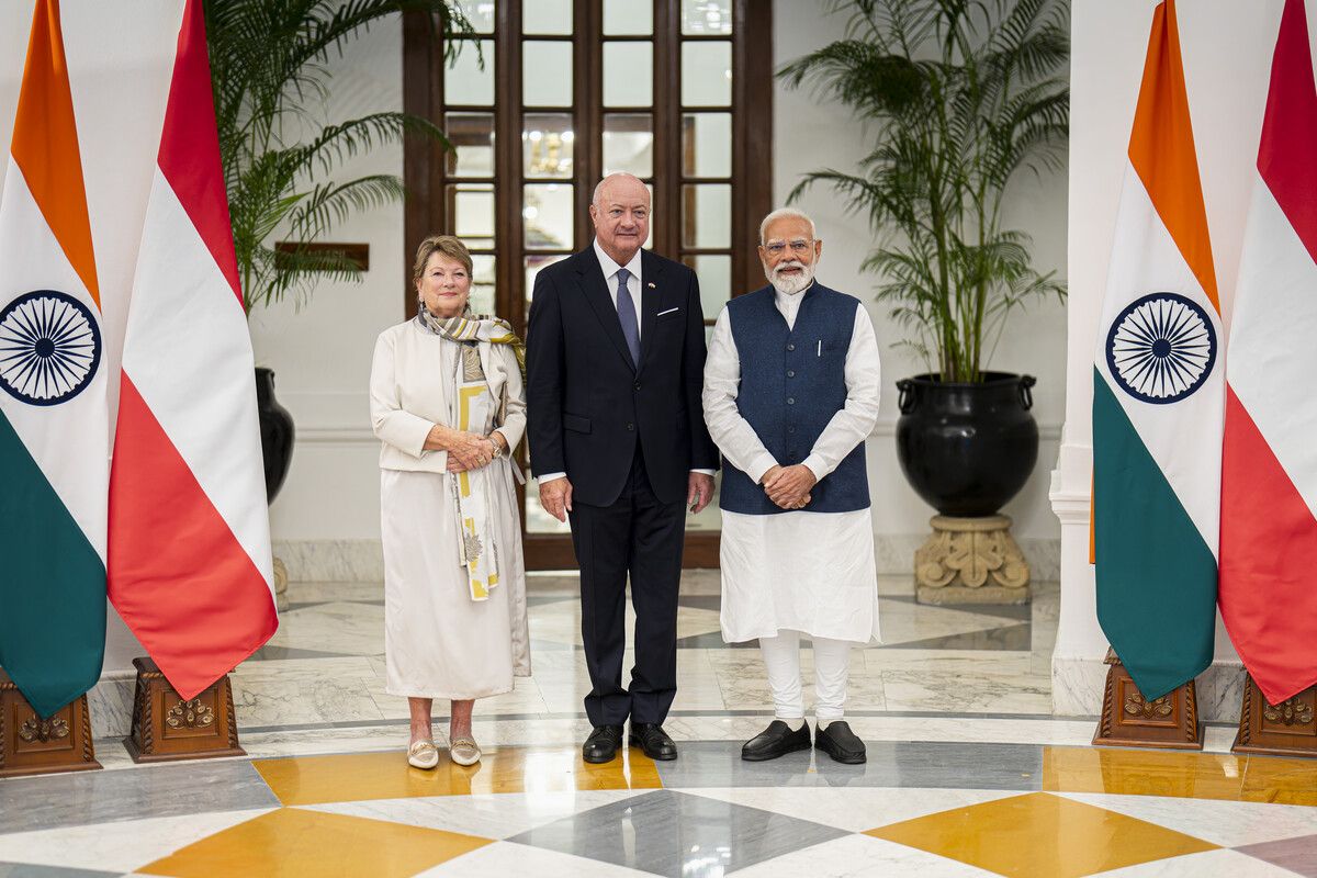 Bundeskanzler Stocker traf in Neu-Delhi auf Indiens Premier Modi.⇒apa/Schrötter