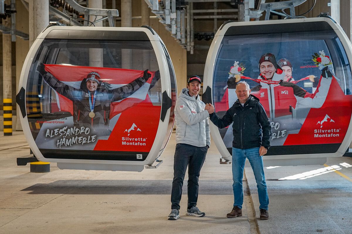 Der „doppelte Hämmerle“. Ab sofort zieren zwei Gondeln der Valisera-Bahn in St. Gallenkirch das Konterfei des Doppel-Olympiasiegers.⇒VN