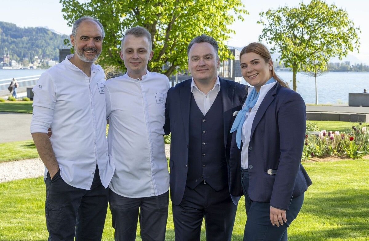 Die Küchenchefs Sandro Balogh und Randy Heibel, Kaiserstrand-Direktor Michael Kreipp und Aileen Drexel (Team Eventleitung). ⇒VN/Paulitsch