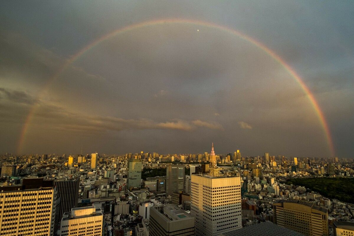 Ein gigantischer Regenbogen über der Skyline von Tokio. AFP (5)