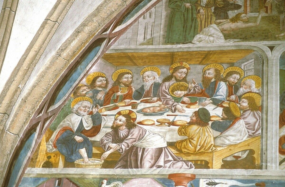 Simon von Taisten zeigt eindrücklich, dass der Gottesdienst und der Dienst der Fußwaschung wie zwei Seiten einer Medaille zusammengehören.
              ⇒
              Amt der Tiroler Landesregierung, Abteilung Kultur/Tiroler Kunstkataster)