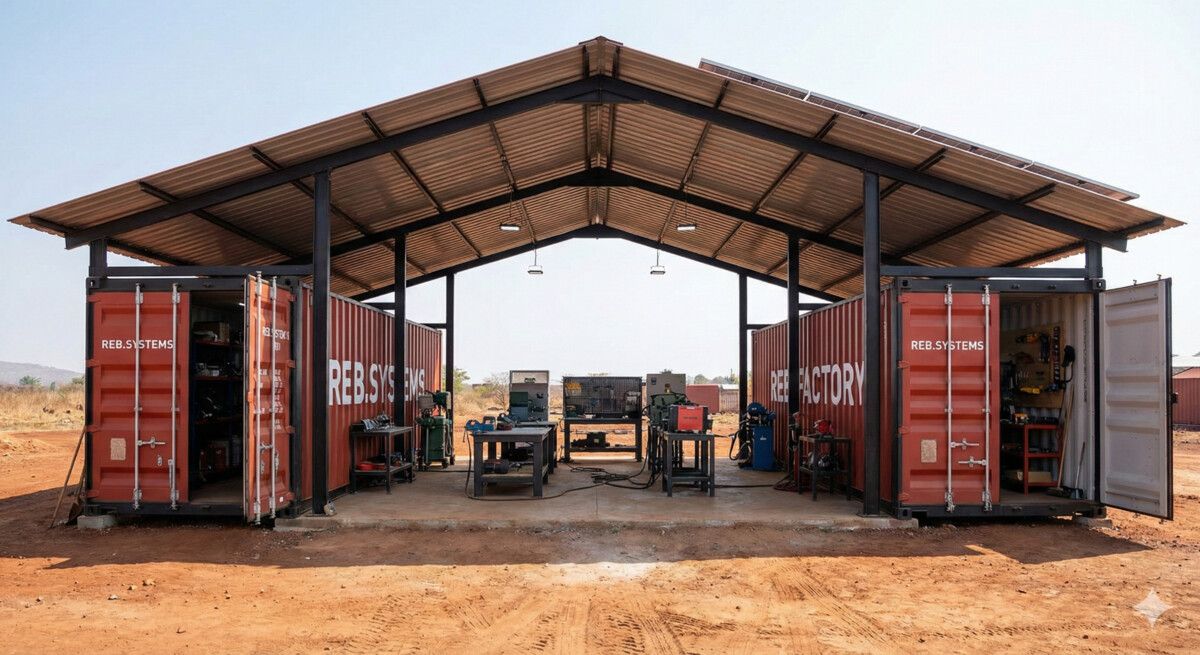 Containerwerkstatt in Tansania: Die geplante „REB.Factory“ soll künftig den Bau weiterer elektrisch betriebener Einachsschlepper vor Ort ermöglichen.