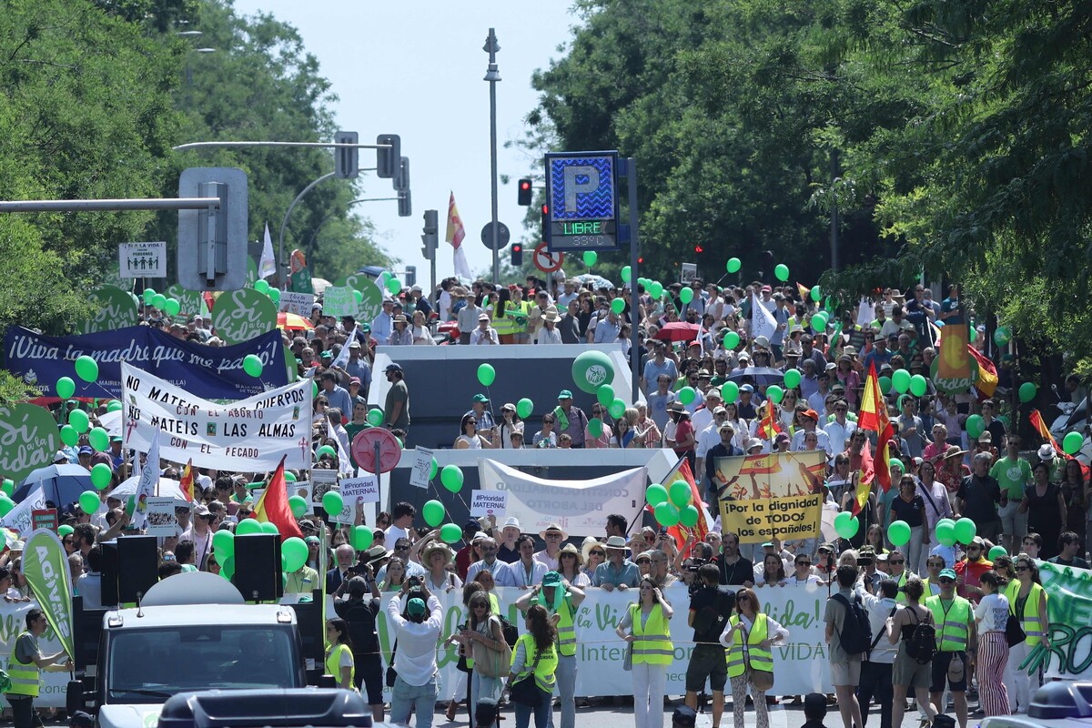 Demonstranten protestierten gestern in Madrid gegen Abtreibung und Sterbehilfe – eine Woche vor dem Spanien-Besuch von Papst Leo XIV. AFP (4)