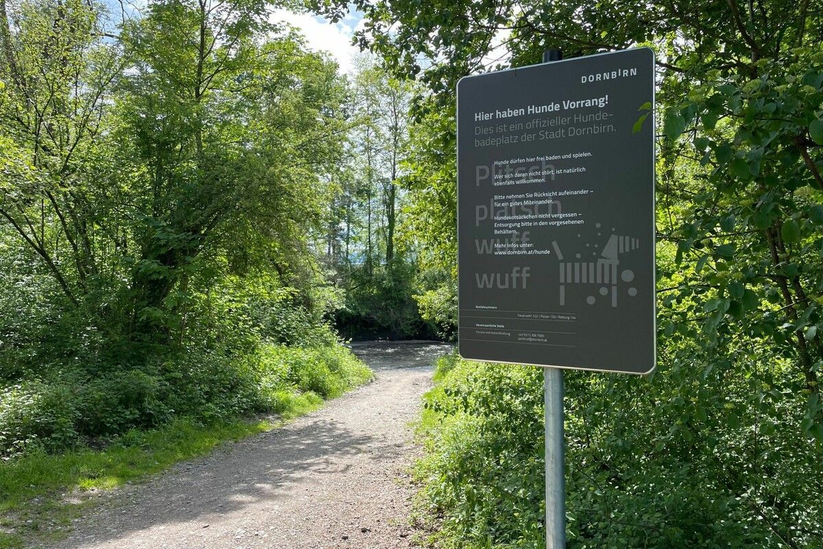 In Dornbirn gibt es zwei Badeplätze, an denen Hunde Vorrang haben. ⇒Stadt