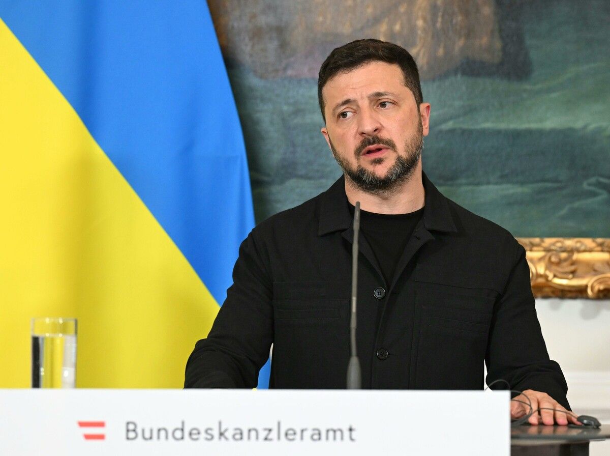 Ukrainischer Präsident Wolodymyr Selenskyj bei einer Pressekonferenz.⇒apa