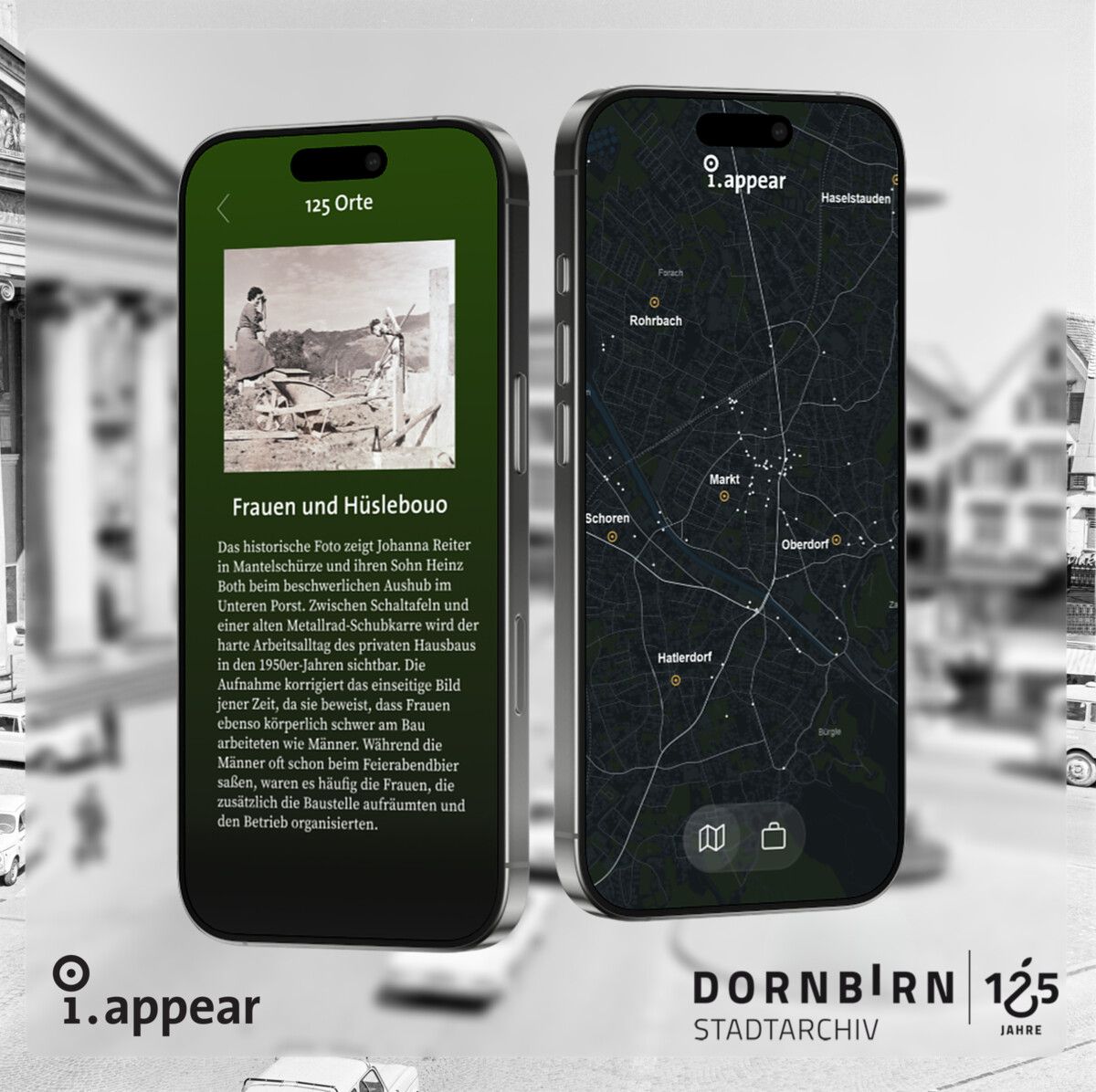 Der digitale Stadtrundgang verbindet historische Ansichten und Animationen. ⇒Stadt Dornbirn