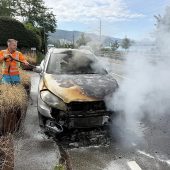 Feuerwehrmann eilt bei Pkw-Brand mit Waschfahrzeug zur Hilfe